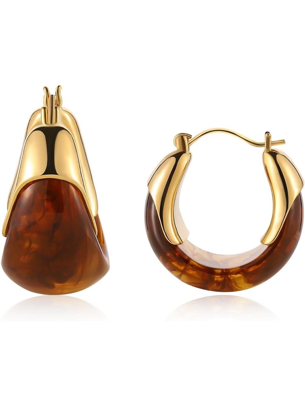Vintage 14K Gold Plated Amber And Gold Hoop Earrings